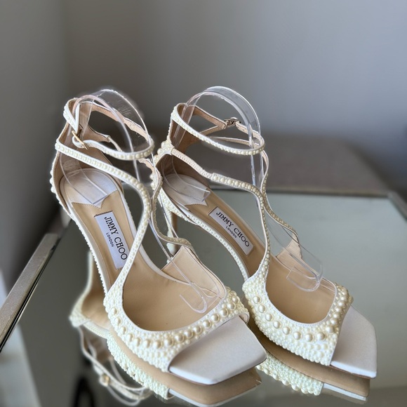 New JIMMY CHOO Azia 75 faux pearl-embellished satin sandals $2,595 - Picture 13 of 13